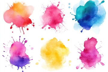 Vibrant set of watercolor splash stains on a transparent background
