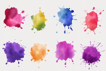 Vibrant set of watercolor splash stains on a transparent background