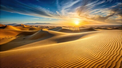 Naklejka premium descriptive landscape of vast desert sand dunes under warm sunlight, sandy ridges