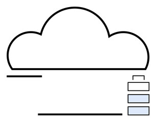 Cloud outline connected to a minimalistic hierarchical structure and storage blocks. Ideal for technology, cloud data, networking, storage, business, innovation, communication. Flat simple metaphor