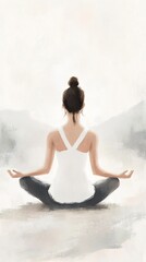 Fototapeta premium relaxed woman practicing yoga in peaceful setting, pastel neutral tones