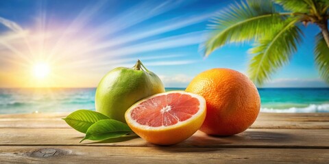 Tropical Fruit Duo Relaxation, fruit, sunny,  fruit, sunny, peaceful, idyllic, coconut, happy, fresh, vacation, serene, leisure