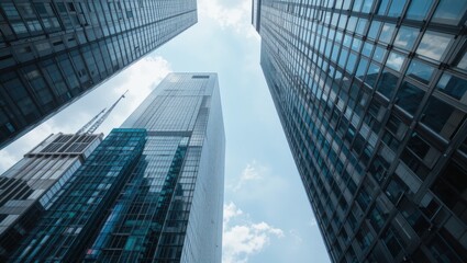 Astonishing View of Modern Skyscrapers in an Urban Landscape with Bright Blue Sky and Clouds