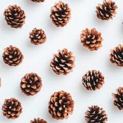Brown Pine Cones Pattern on White Background