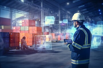 Cargo Logistics Transportation Import Export Technology at Industrial Port with Engineer and Container Management