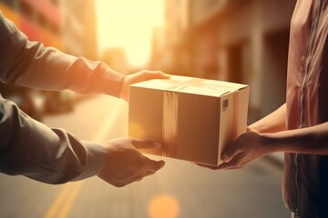 Closeup of Customer Receiving Parcel Delivery with Flare