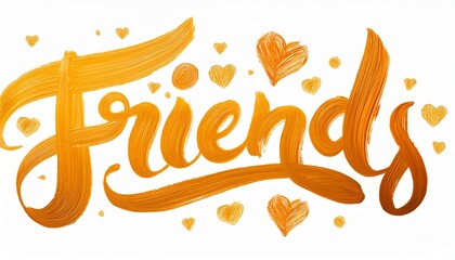 Fototapeta premium 붓터치로 쓰여진 FRIEND 손글씨와 함께 주변을 감싸는 하트 장식