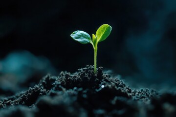 Young seedling sprouting from rich soil isolated