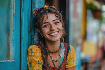 Young Uruguayan woman, cheerful and isolated