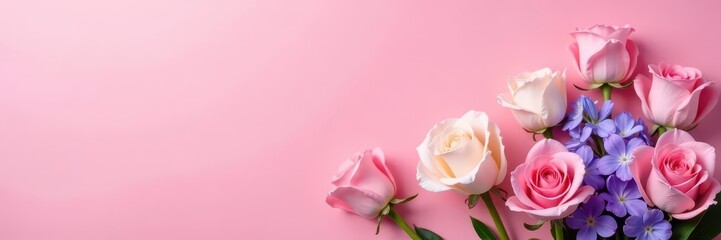 Obraz premium Delicate pastel roses & hyacinths against a rose pink, image, design