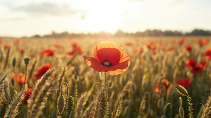 Poppy field at sunset