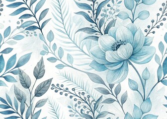 Fototapeta premium Ethereal Blue Watercolor Botanical Nature Pattern Long Exposure Art