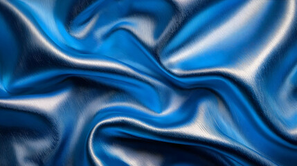 Obraz premium Deep Blue Luxurious Textured Fabric With Subtle Silver Accents Draped In Flowing Folds