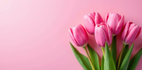 Close-up, vibrant pink tulip bouquet Pastel pink backdrop , flowers, nature, celebration