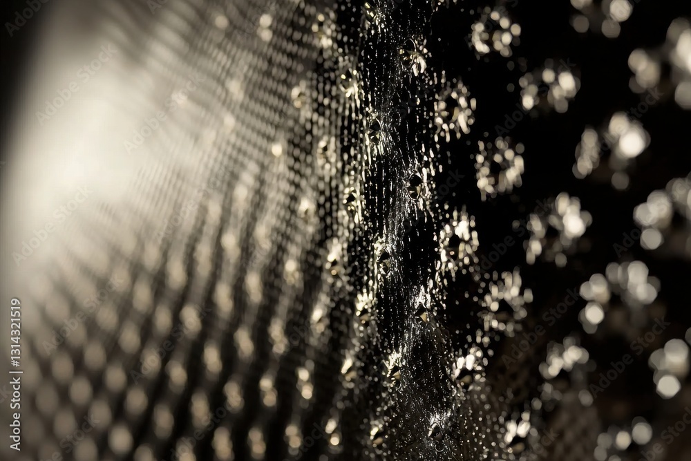 Poster an abstract close-up featuring blurred lights and dark reflections creating a textured, ethereal and