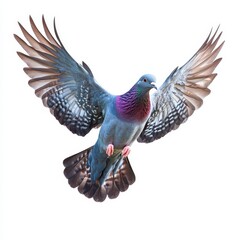 Obraz premium Grey Pigeon in Flight Against White Background