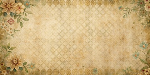 Distressed vintage paper background with geometric shapes and florals in muted colors , vintage, distressed