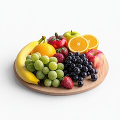 Fresh and Colorful Assortment of Fruits on a Wooden Serving Board