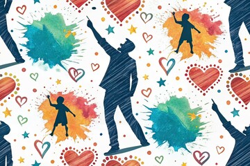 Father's Day Silhouette Illustration - Dynamic Paint Strokes