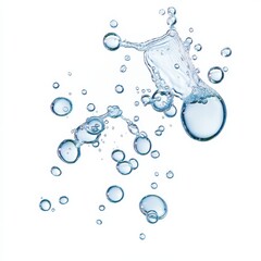Clear water droplets splashing, creating an elegant and refreshing image of purity and hydration.
