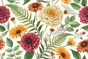 Floral Flat Lay - Dry & Fresh Flowers & Leaves on White
