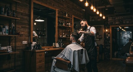 Fototapeta premium Relaxing barber experience in a stylish vintage salon