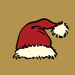 Doodle Christmas hat vector card with object for holiday design, Santa hat hand drawn