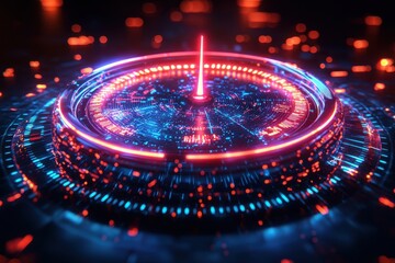 Abstract futuristic speedometer-like glowing dashboard with neon effects