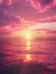 Fototapeta premium Crimson horizon over a tranquil ocean, a breathtaking vista of serenity