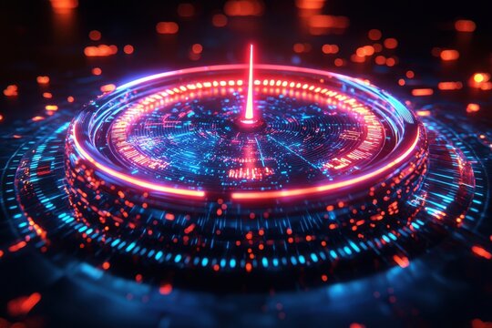 Abstract futuristic speedometer-like glowing dashboard with neon effects