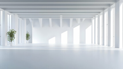 Fototapeta premium Bright White Empty Room With Large Windows