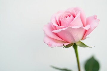 Delicate pink rose, soft petals, pristine white background, summer, texture, rose