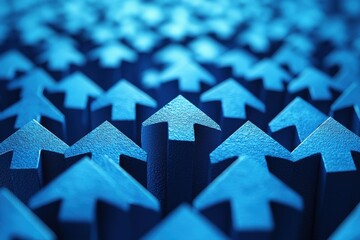 Dynamic display of blue arrows pointing upwards emphasizing progress