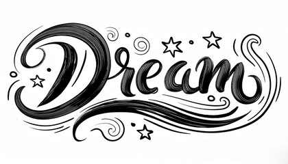 붓터치로 표현된 DREAM 손글씨가 별과 어우러져 몽환적인 분위기를 나타낸다