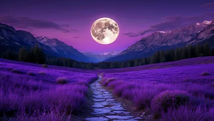Fototapete Majestic purple landscape under a full moon © Artem