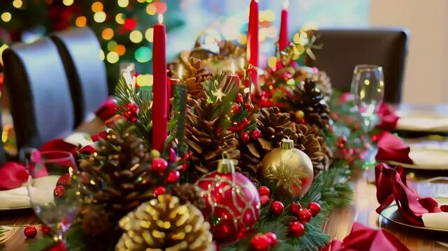 Festive Christmas Table Setting, Dining Room, Holiday Decor