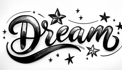 Fototapeta premium 붓터치로 표현된 DREAM 손글씨가 별과 어우러져 몽환적인 분위기를 나타낸다
