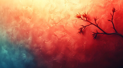 Fototapeta premium Warm Hues, Abstract Wall, Branch with Flowers