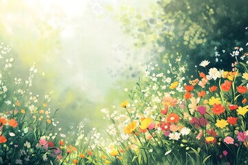 Obraz premium Wilf flowers and butterfly in spring day 