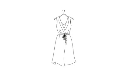 Minimalist drawing of sleeveless dress in black and white for fashion design.
