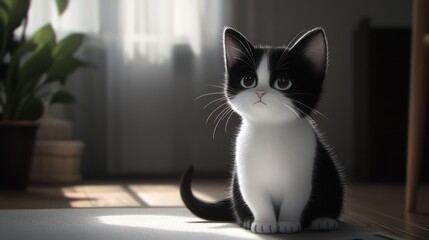 Cute black and white kitten indoor (1)
