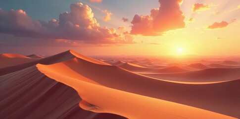 Golden light crests dunes, painting sky vibrant hues, california, rays, hot