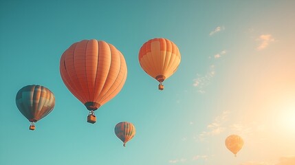 Obraz premium Colorful Hot Air Balloons Soar in Azure Sky