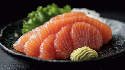 salmon sashimi with wasabi