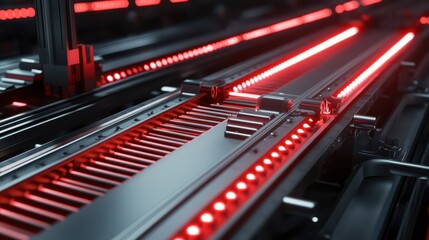 Highspeed industrial conveyor belts seamlessly transporting goods through an advanced factory, symbolizing automation and efficiency