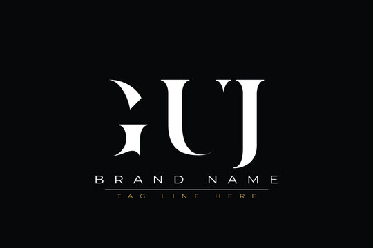 GUJ abstract letter logo design. This logo is designed by three abstract letters.