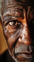 Close up portrait of elderly Black man with deep wrinkles, Black History Month and Juneteenth