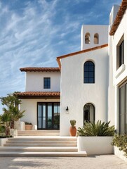 Elegant Spanish Colonial Revival Architecture under a serene blue sky