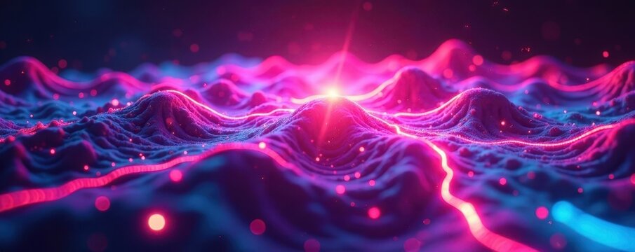 Intense neon glow distorted and multiplied by holographic surface, creating complex visual , technology, neon