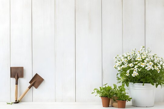 garden plating flower with the wood floor	
